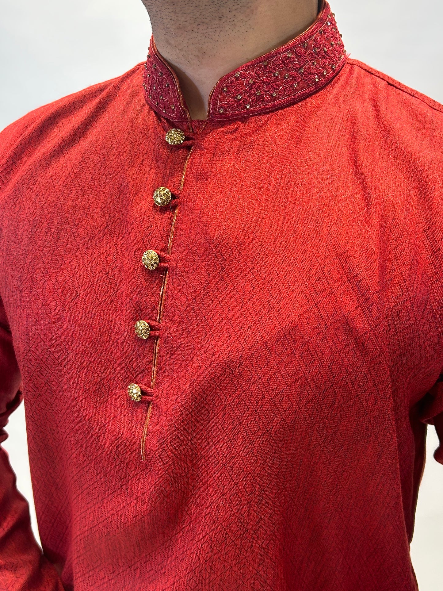 Red Neck Work Kurta Set