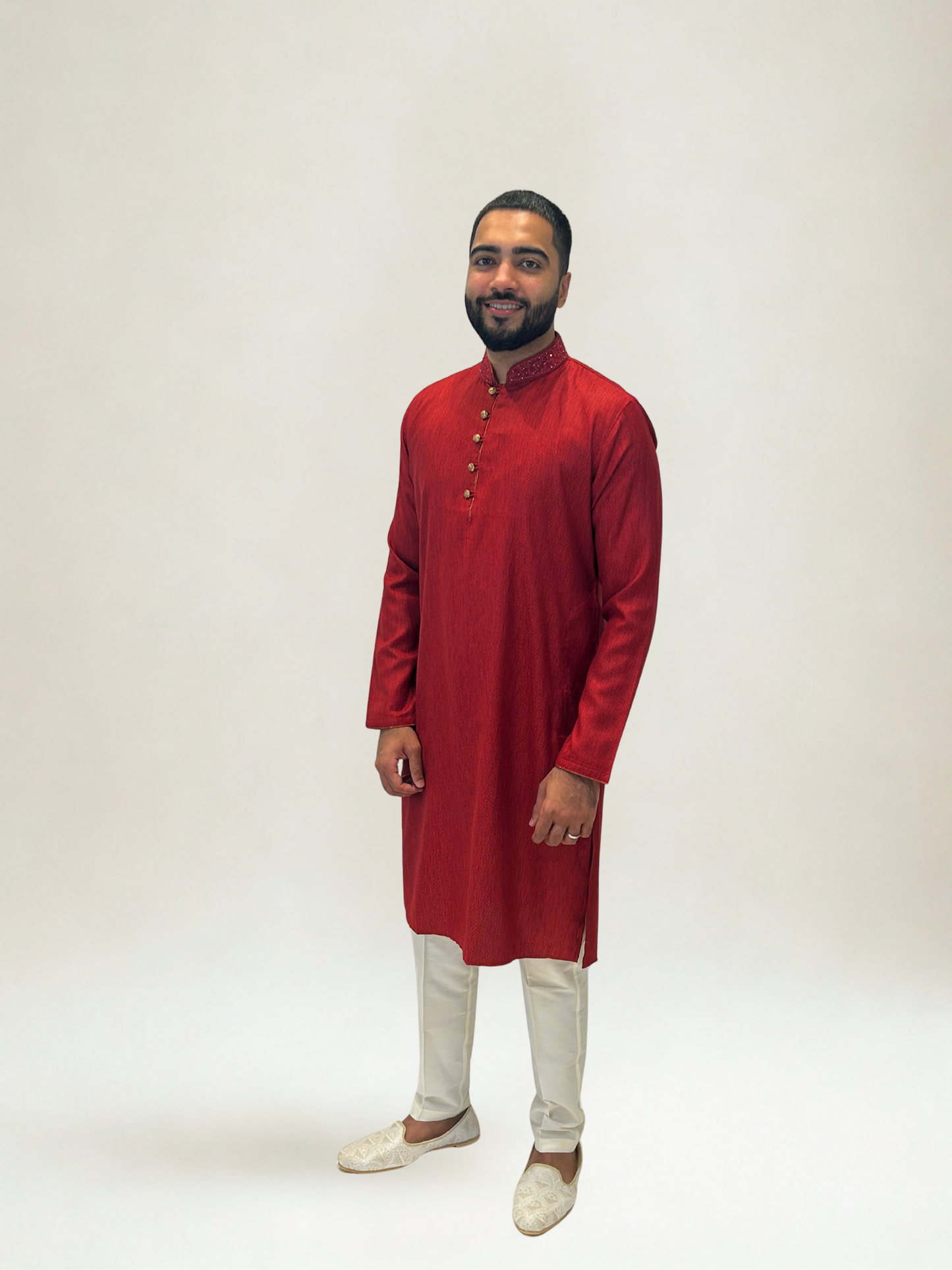 Red Neck Work Kurta Set