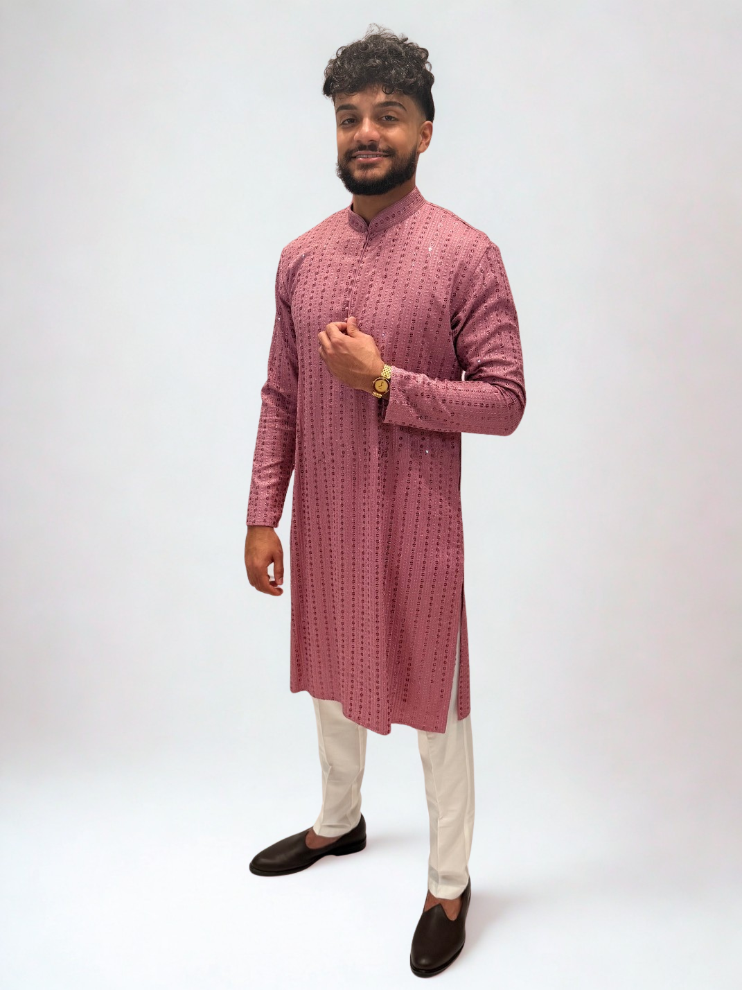 Rose Pink Chikankari Sequence Kurta Set