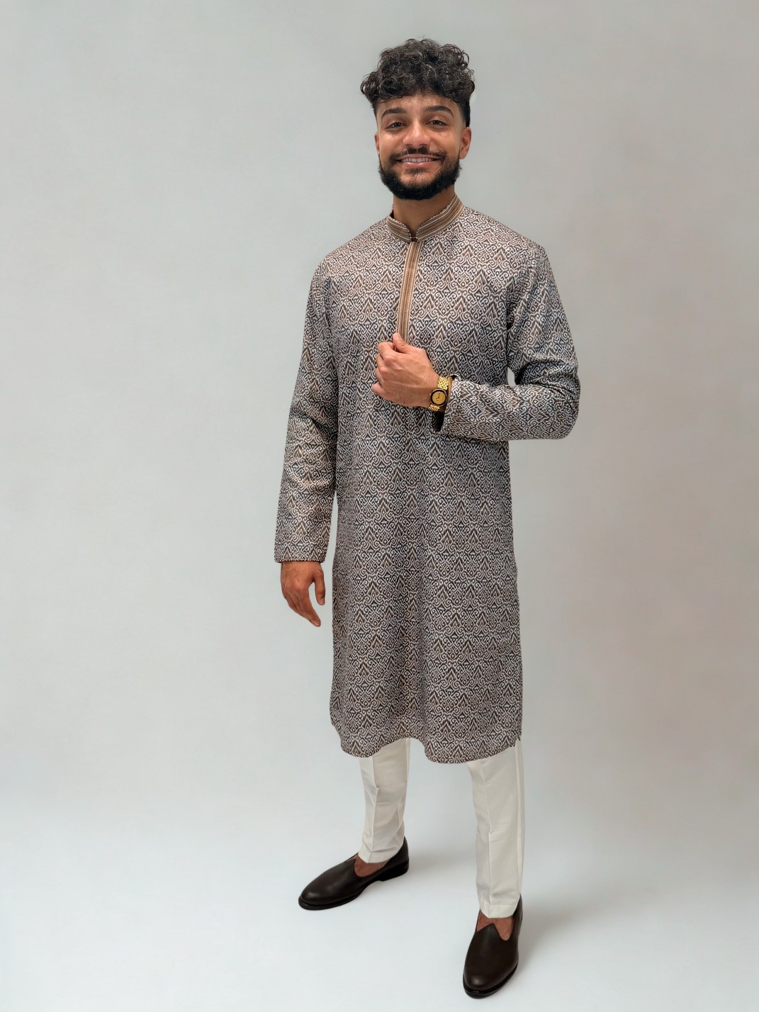 Brown Print Sequence Kurta Set