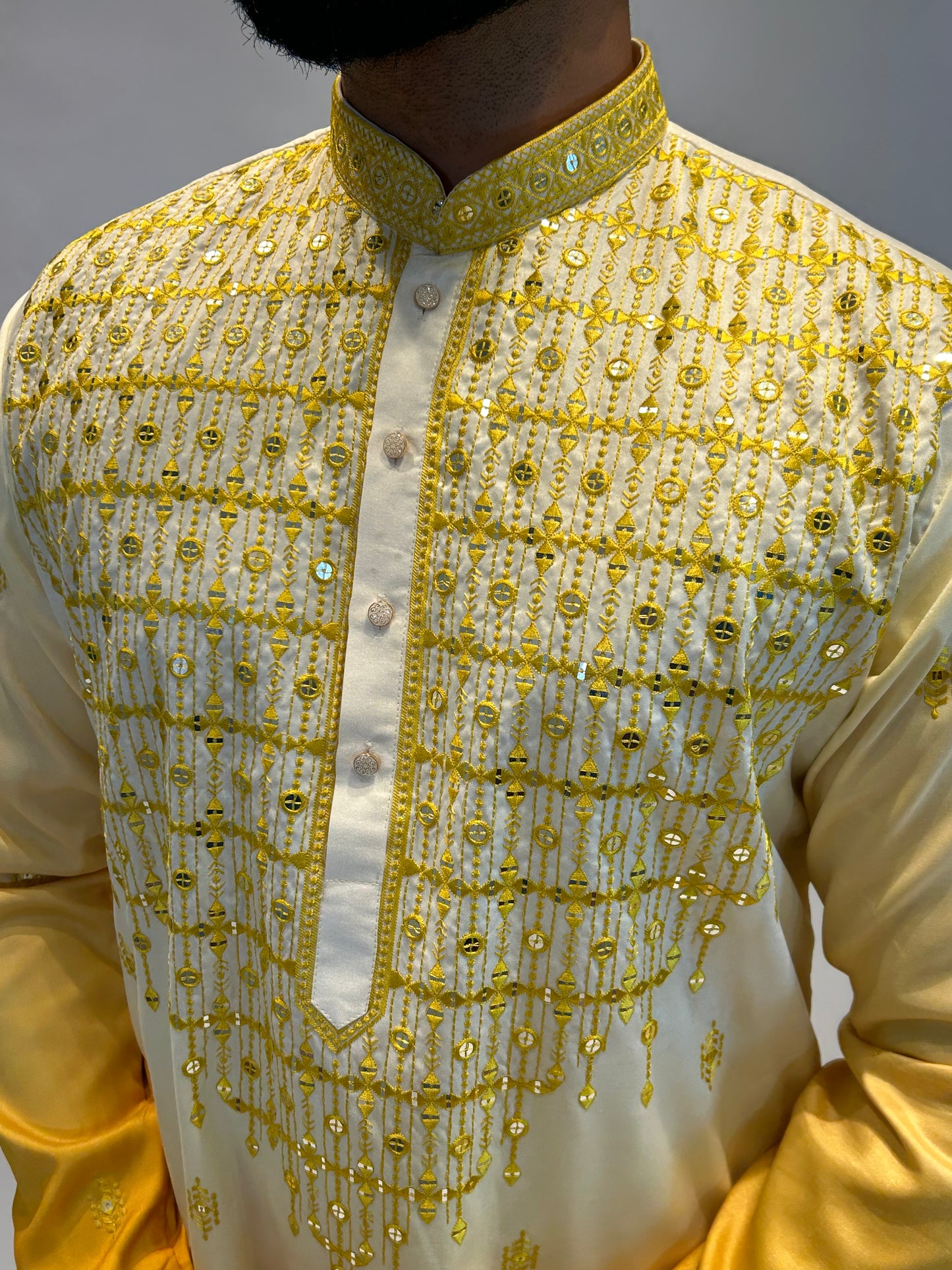 Ivory & Yellow Ombre Embroidered Kurta Set