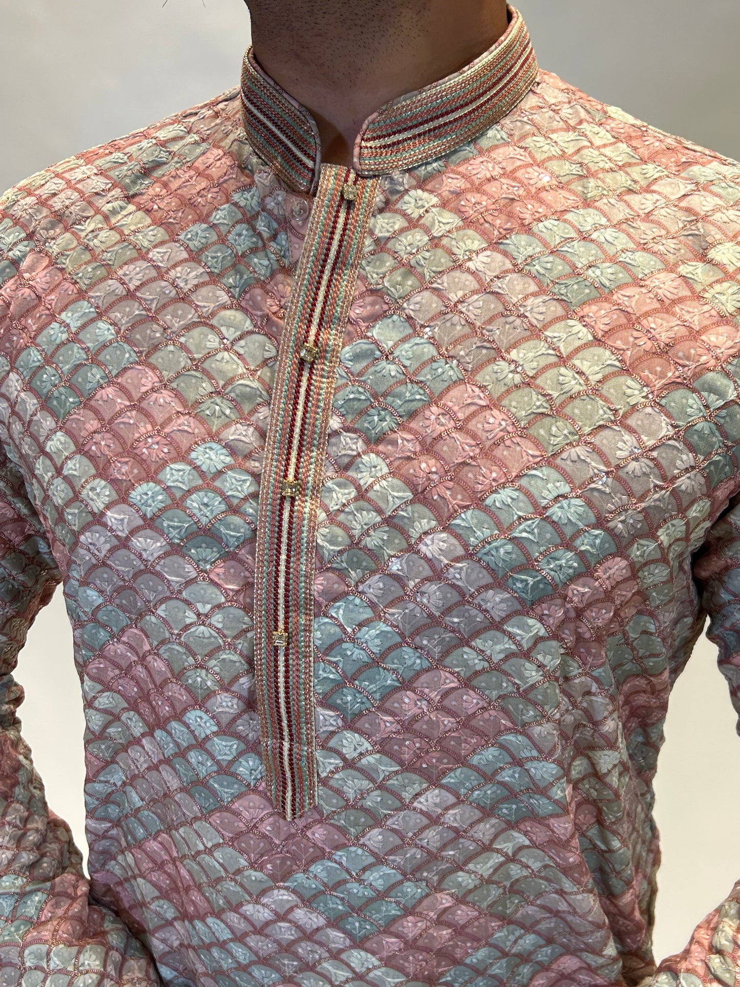 Pastel Mosaic Weave Kurta Set