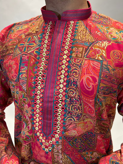 Rani Multicolor Vibrant Printed Mirror Work Kurta Set