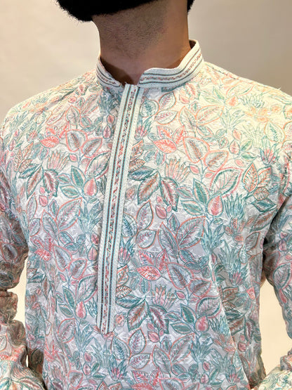 Pastel Floral Embroidered Kurta Set