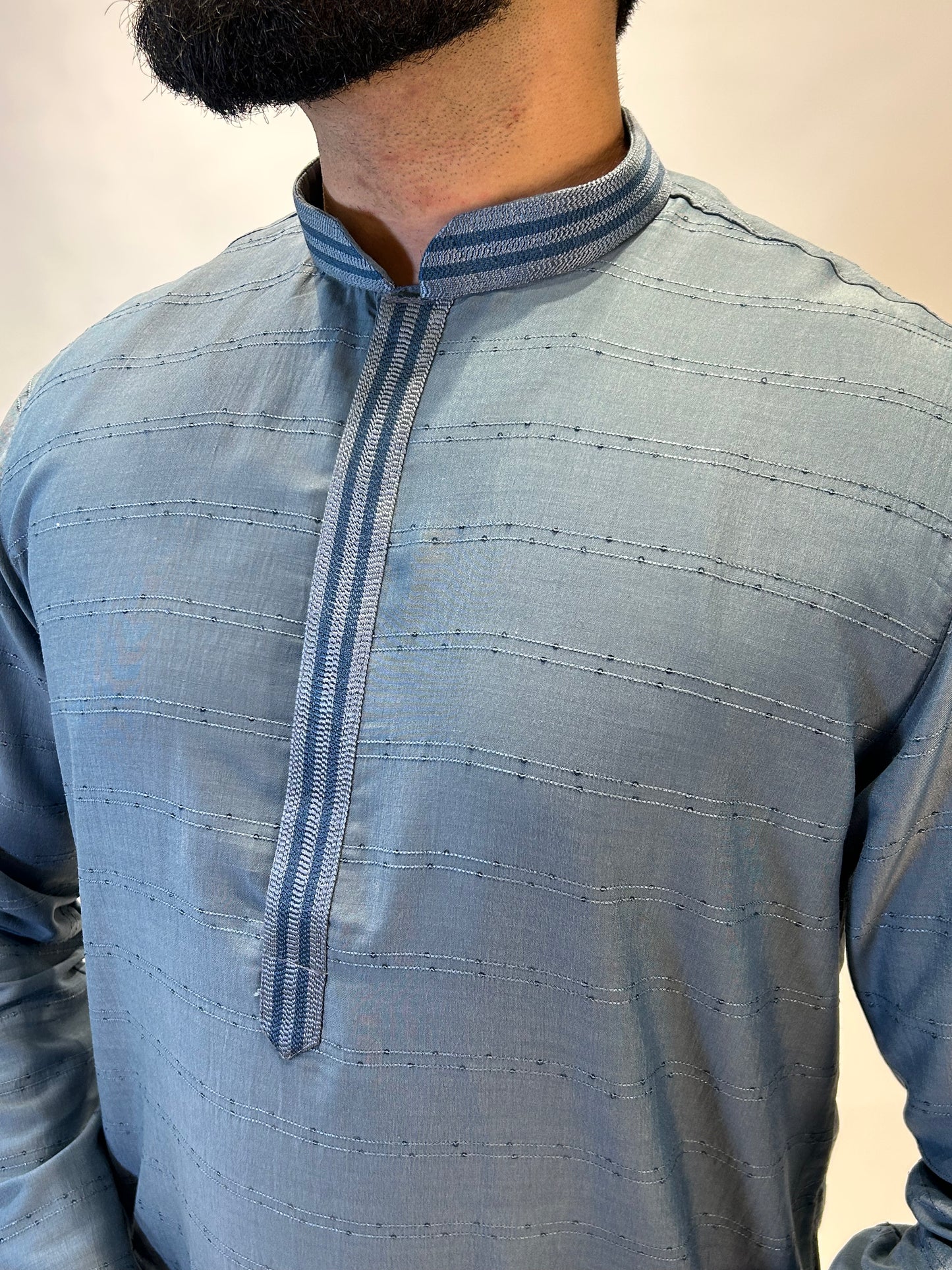 Grey Blue Thread and Sequin Kurta Set