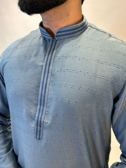 Grey Blue Thread and Sequin Kurta Set