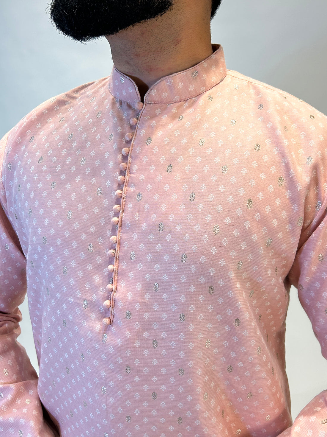 Pink Self Patterned Kurta Pajama Set