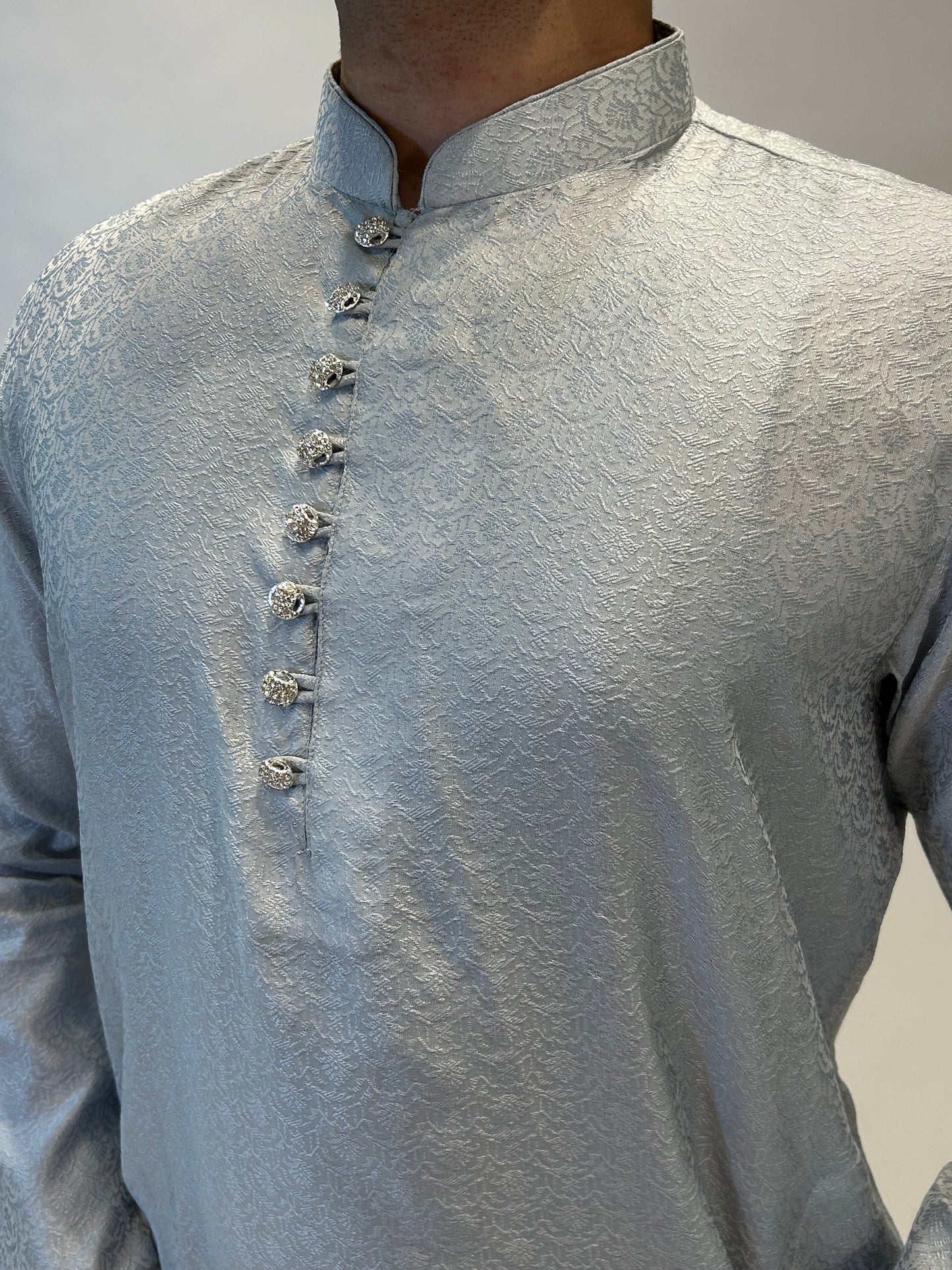 Silver Brocade Kurta Set