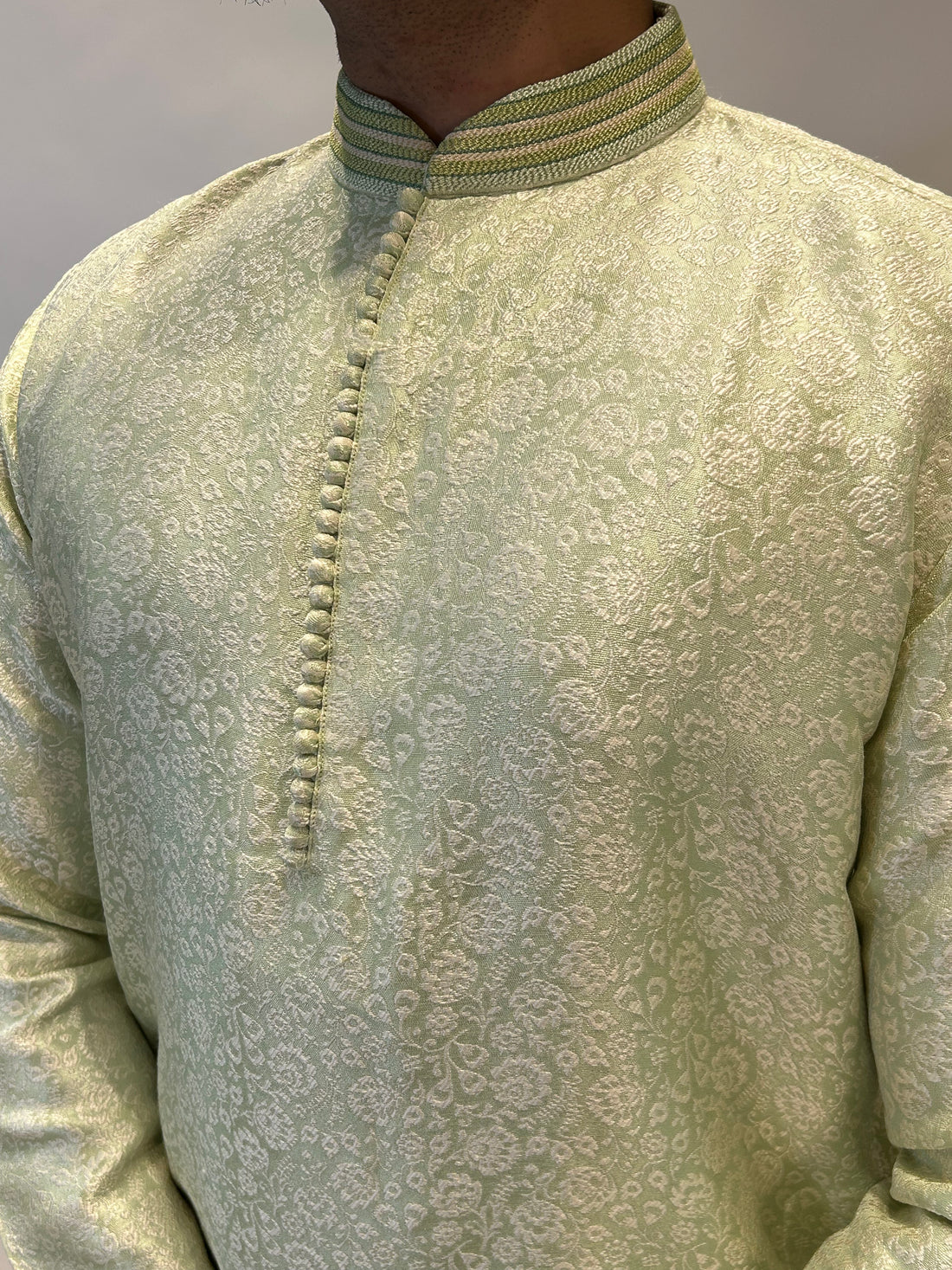 Light Pista Green Self-Patterned Kurta Pajama Set