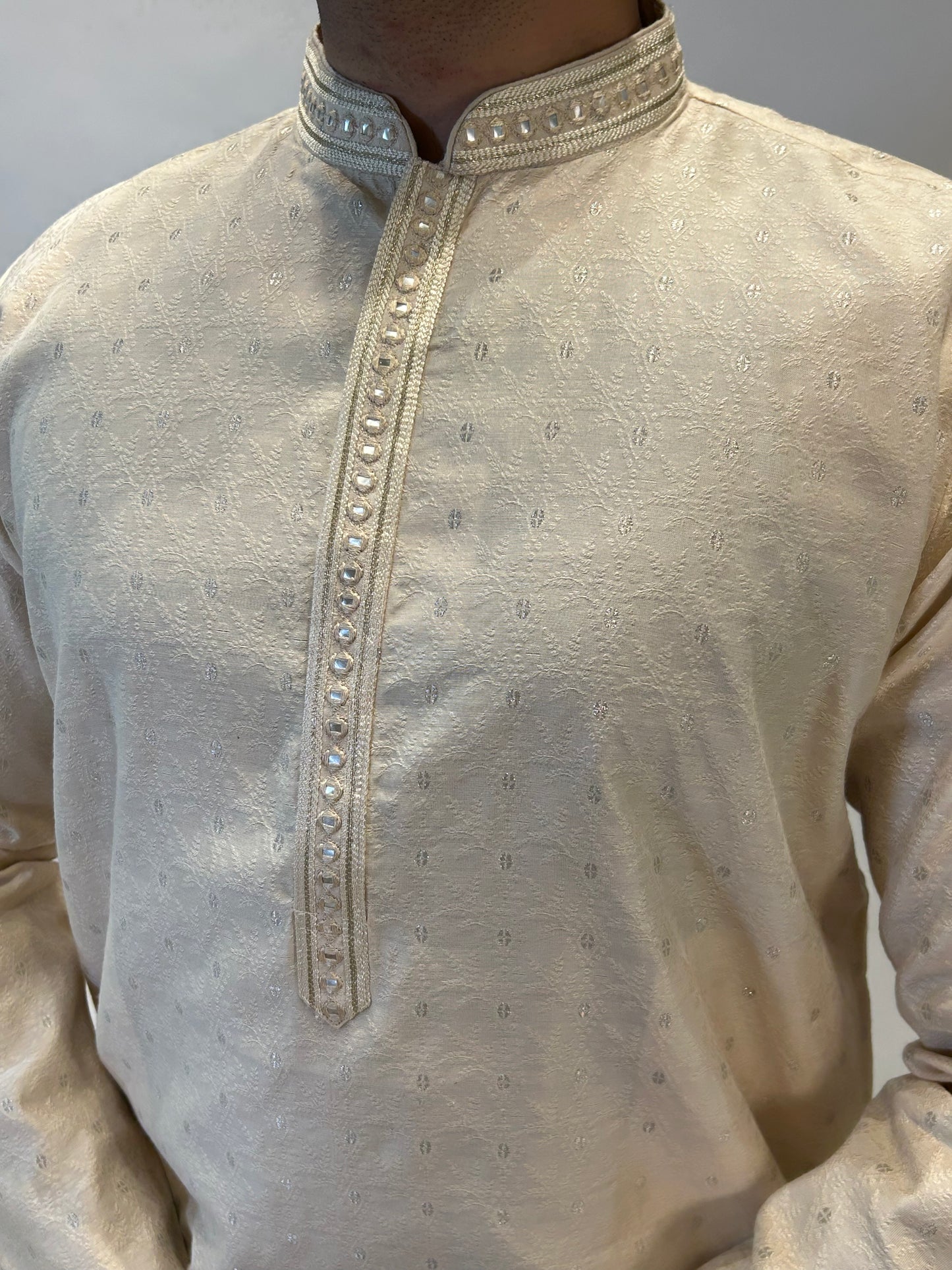 Light Gold Embroidered Kurta Pajama Set