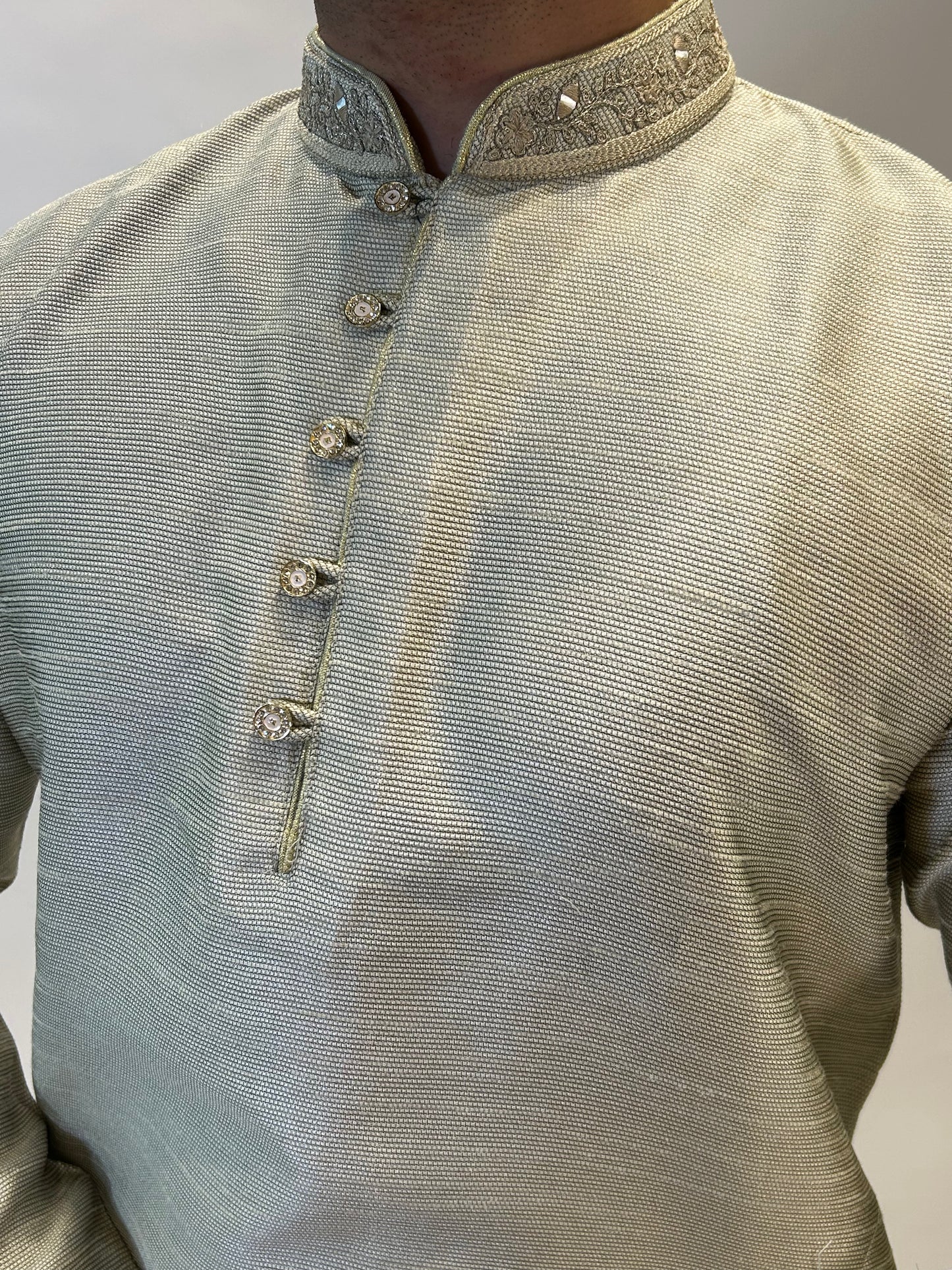 Light Gold Textured Kurta Pajama Set
