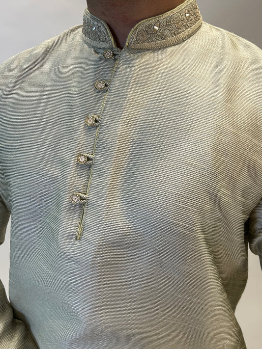 Light Gold Textured Kurta Pajama Set