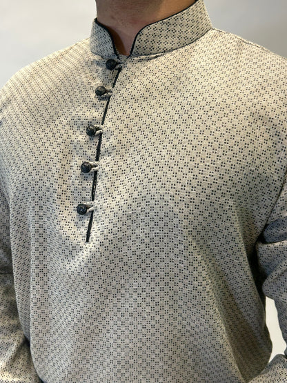 Grey Self Patterned Cotton Kurta Pajama Set