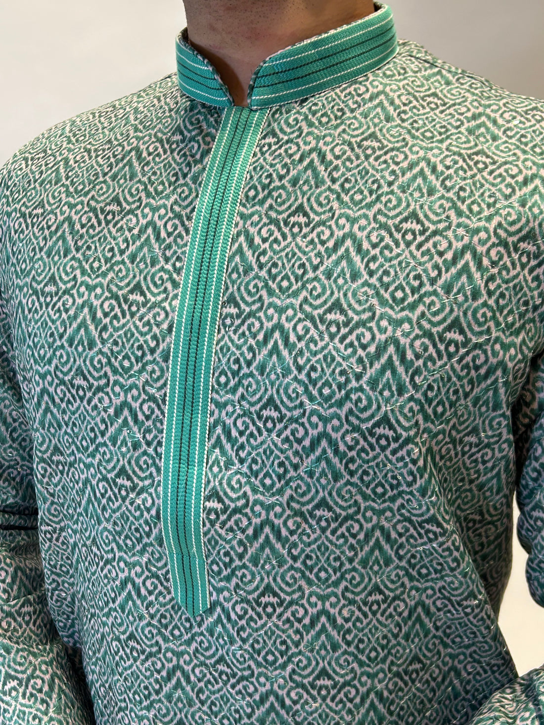 Green Ikat Pattern Kurta Set