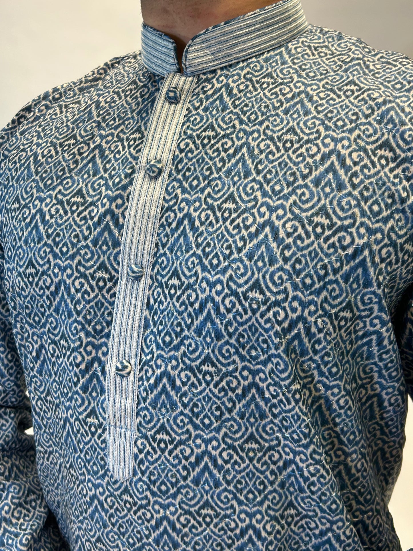 Blue Ikat Patterned Kurta Set