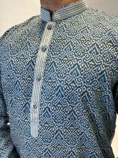 Blue Ikat Patterned Kurta Set