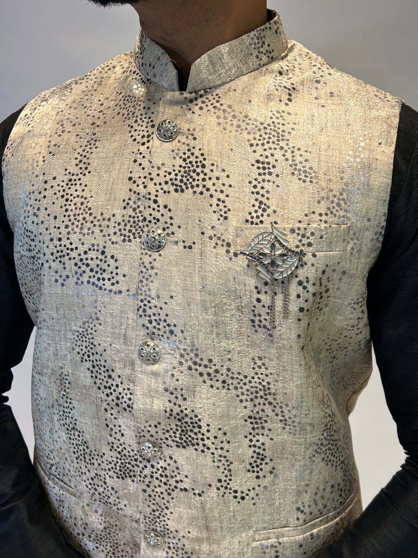 Light Beige Textured Nehru Jacket