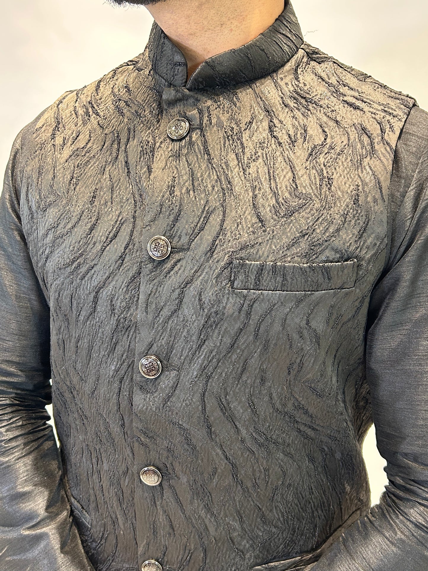 Black Patterned Nehru Jacket