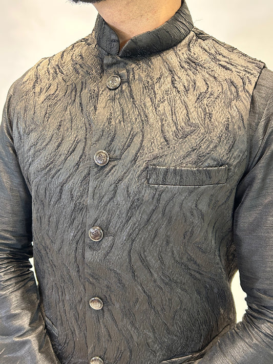 Black Patterned Nehru Jacket