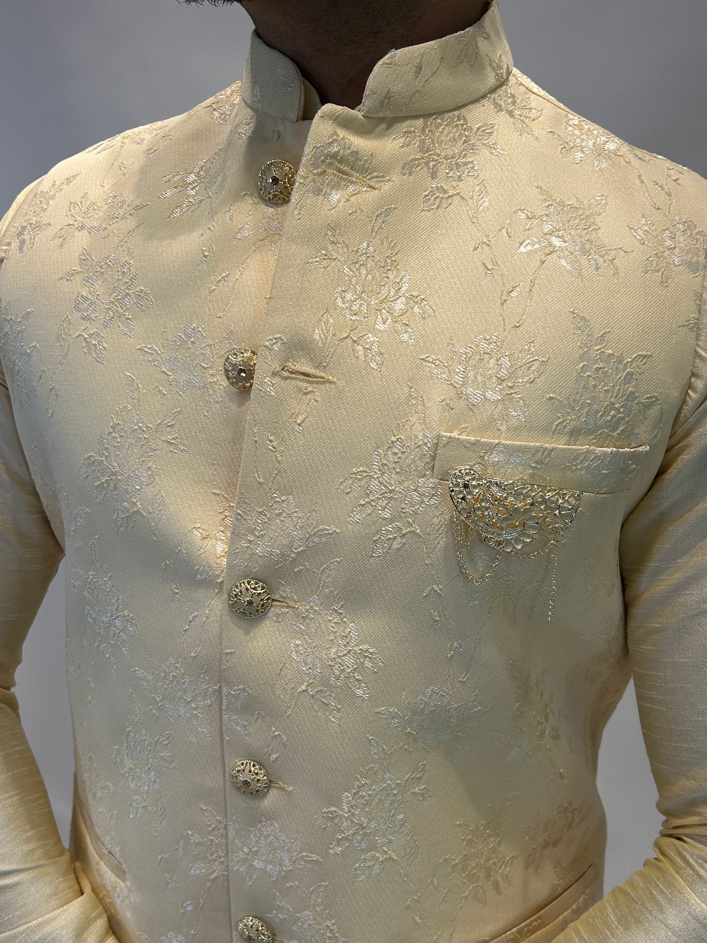 Light Beige Patterned Nehru Jacket