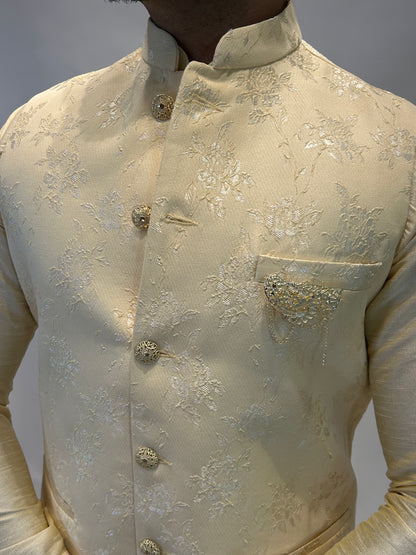 Light Beige Patterned Nehru Jacket