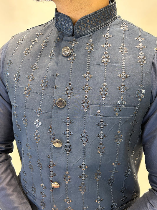Navy Embroidered Nehru Jacket