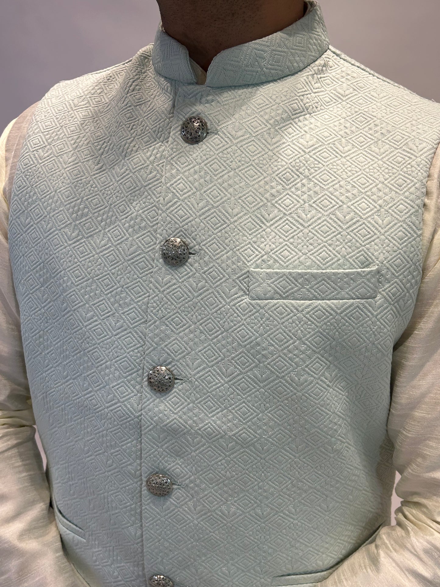 Mint Green Self-Patterned Nehru Jacket