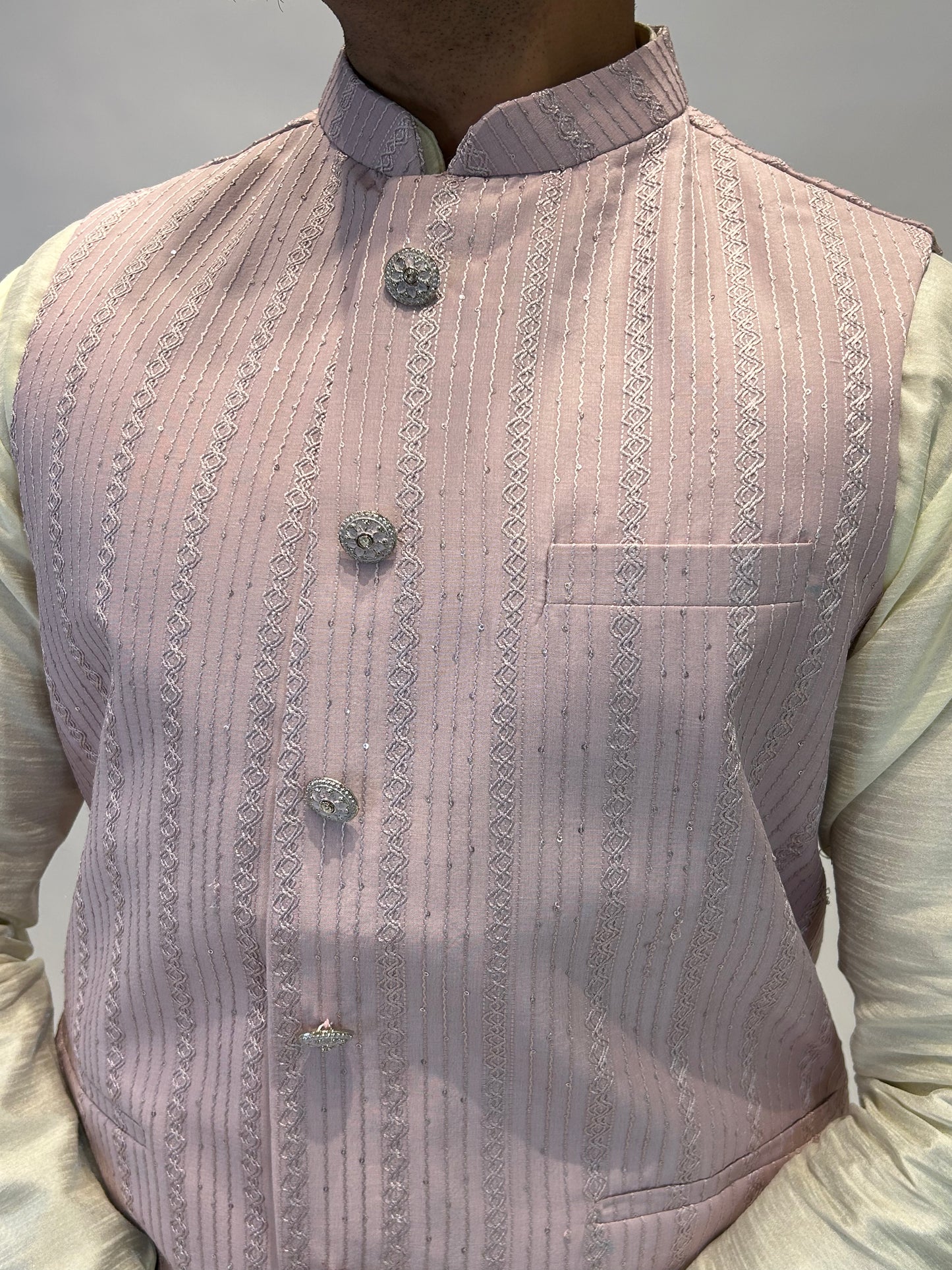 Pastel Pink Patterned Nehru Jacket