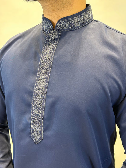 Navy Embroidered Kurta Shalwar Set