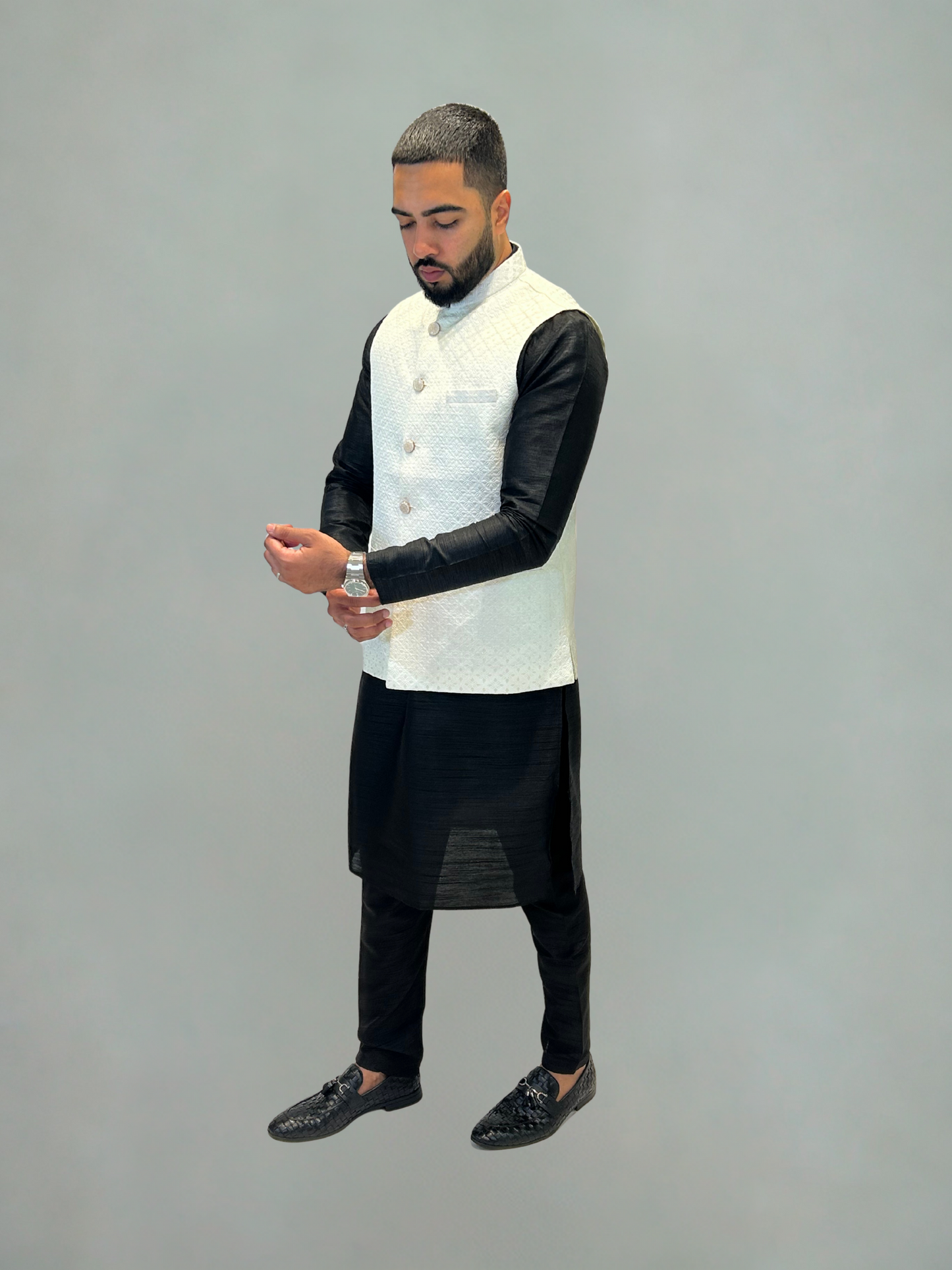 Ivory Patterned Nehru Jacket