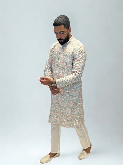 Pastel Floral Embroidered Kurta Set