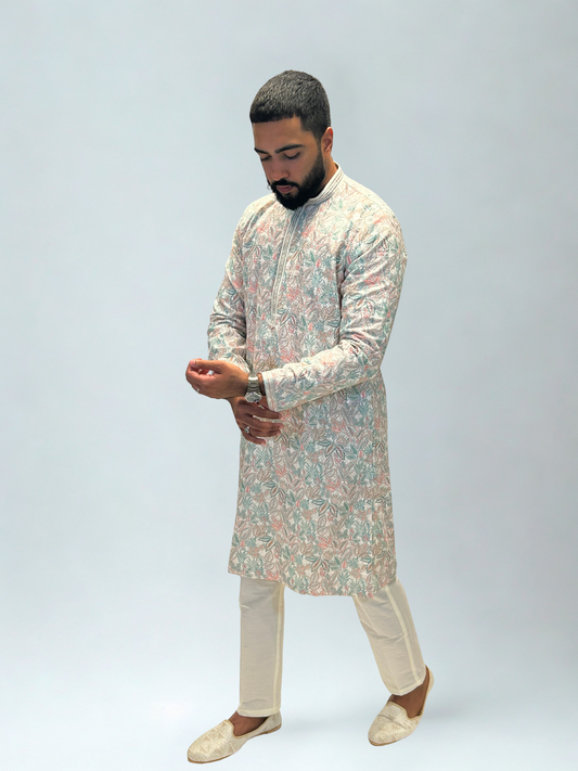 Pastel Floral Embroidered Kurta Set