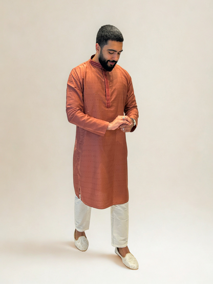 Rust Thread and Sequin Kurta Set