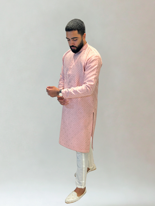 Pink Self Patterned Kurta Pajama Set