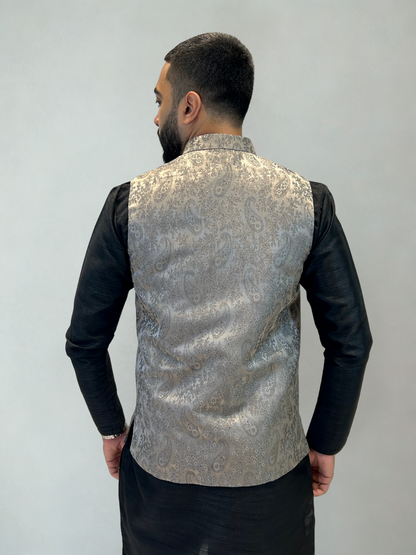 Grey Paisley Patterned Nehru Jacket