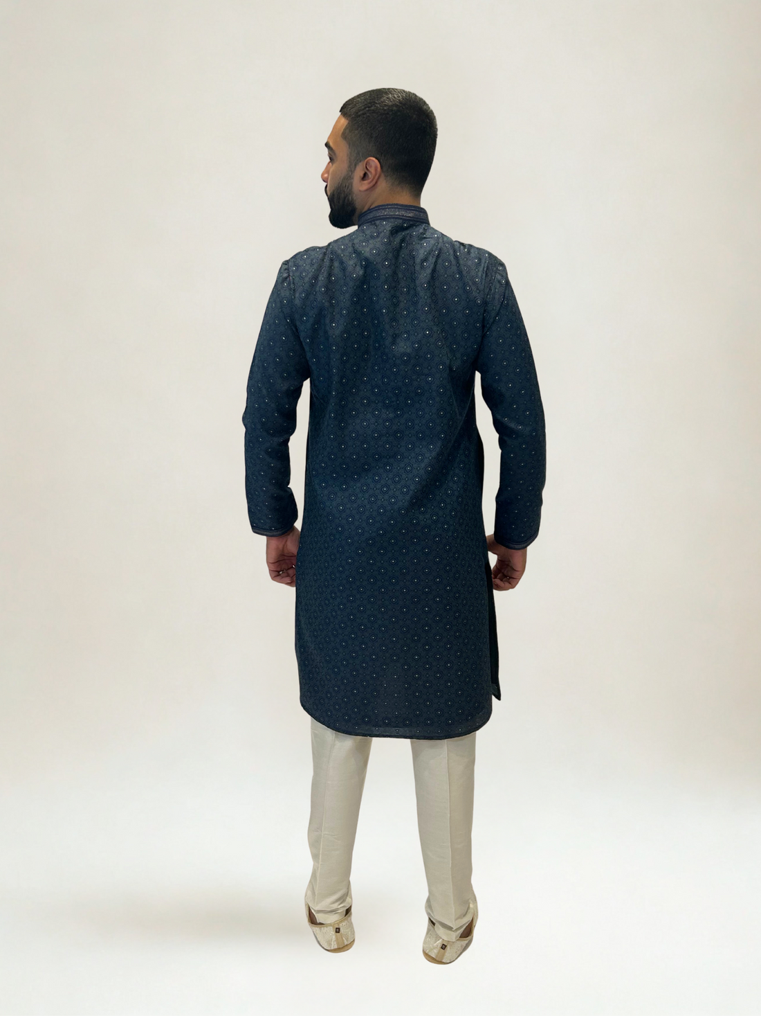 Navy & Green Patterned Kurta Set