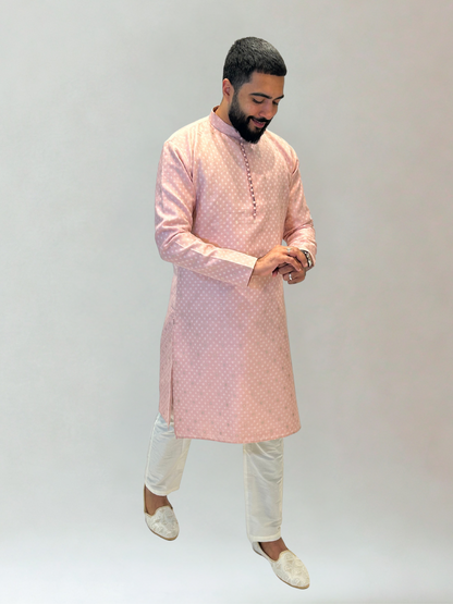 Pink Self Patterned Kurta Pajama Set