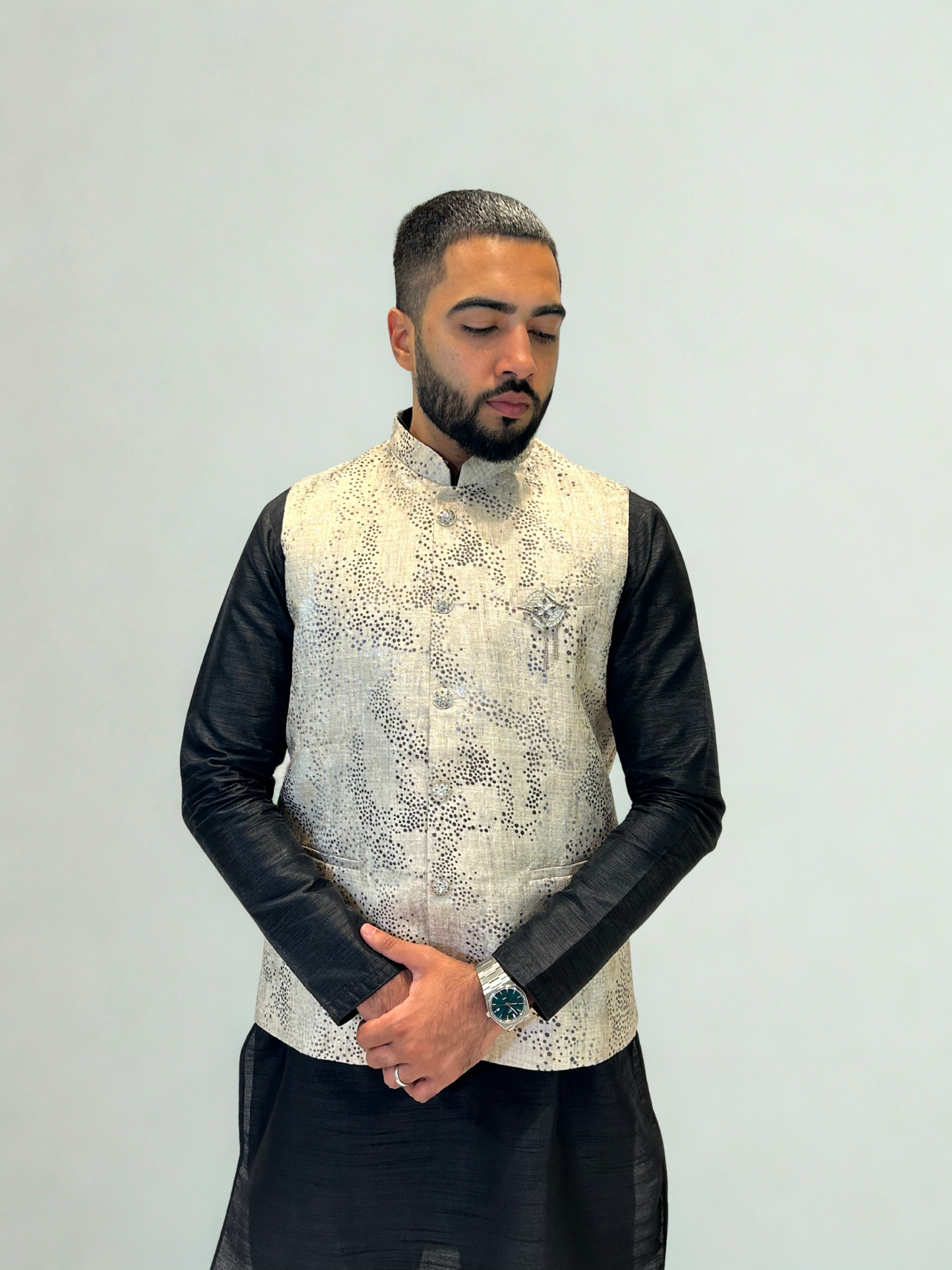 Light Beige Textured Nehru Jacket
