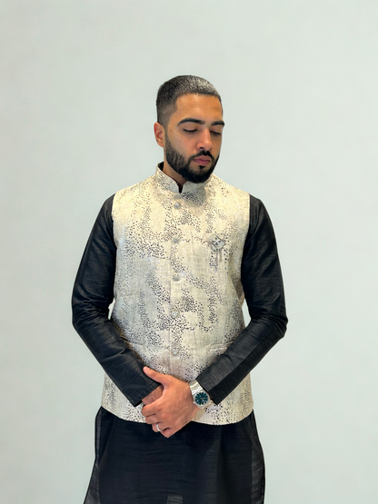 Light Beige Textured Nehru Jacket