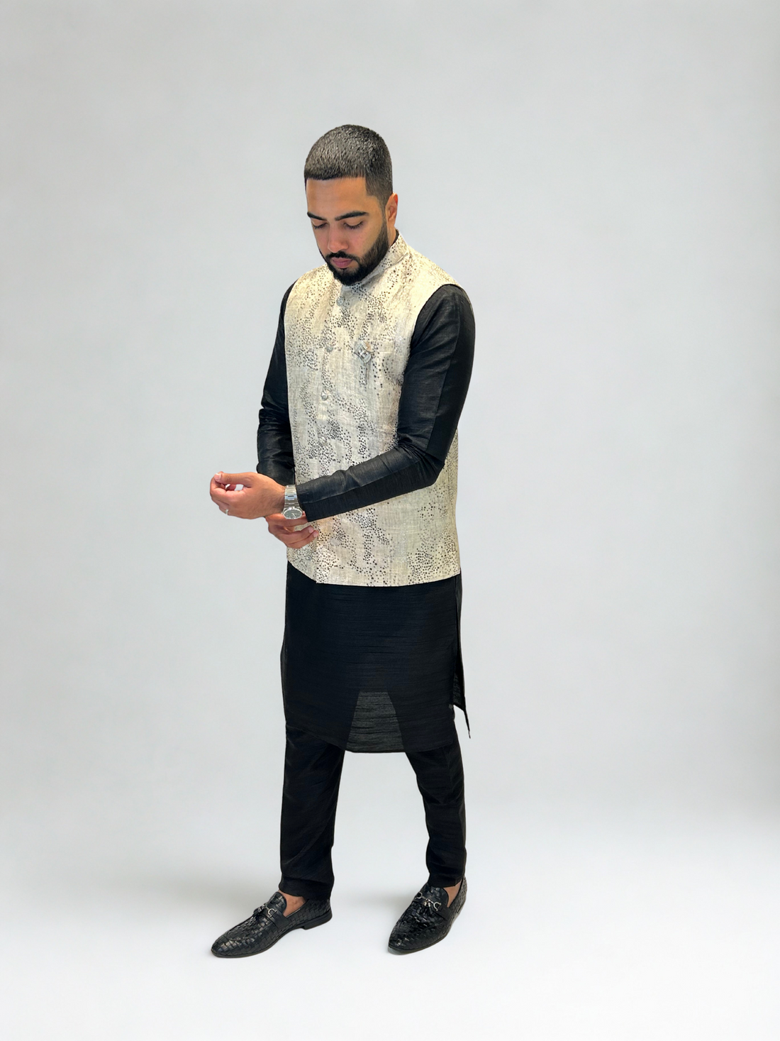 Light Beige Textured Nehru Jacket