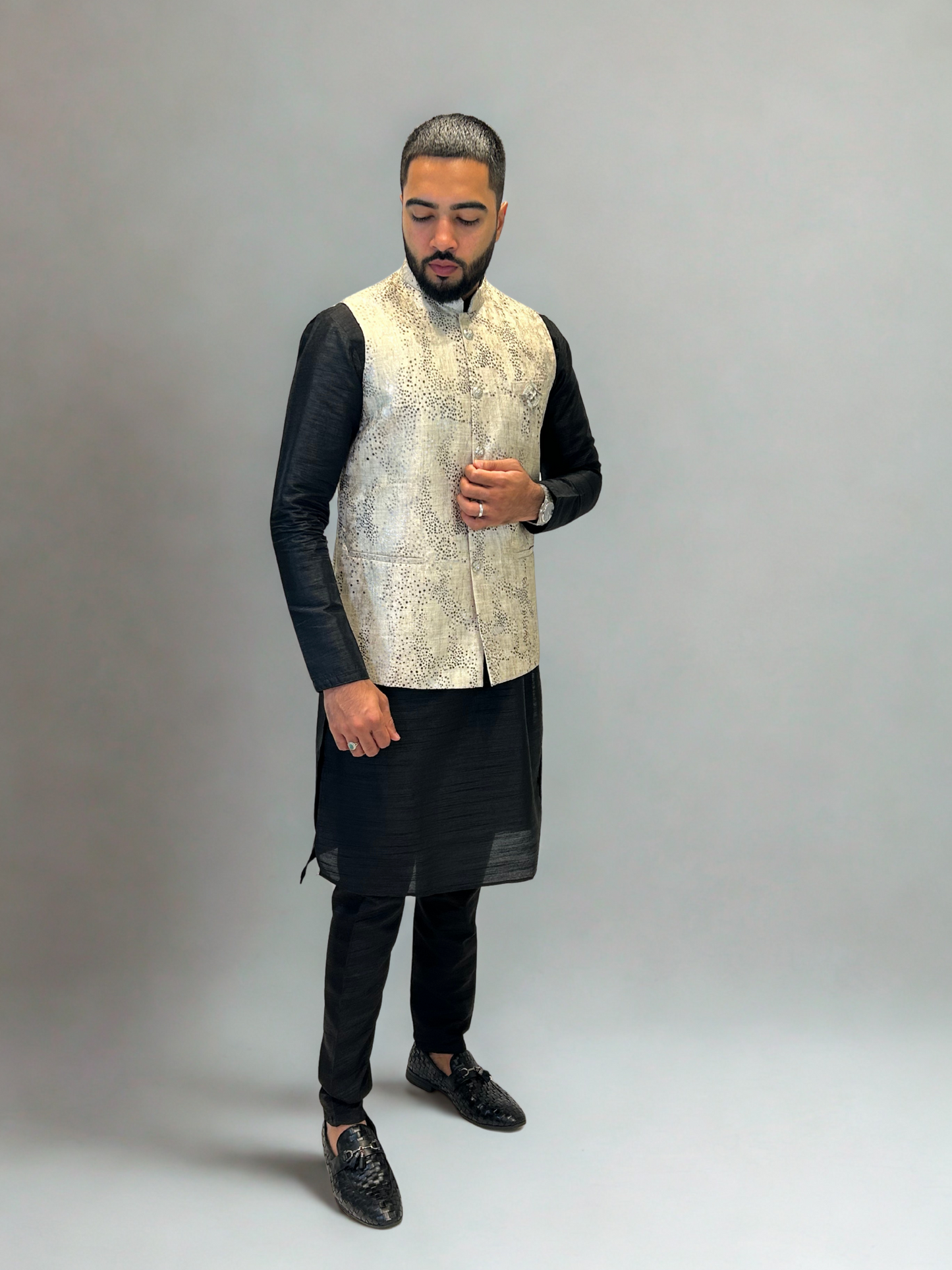 Light Beige Textured Nehru Jacket