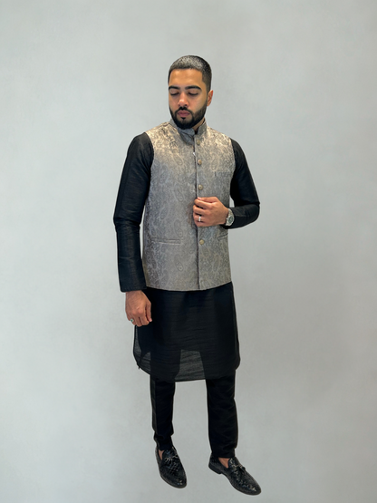 Grey Paisley Patterned Nehru Jacket