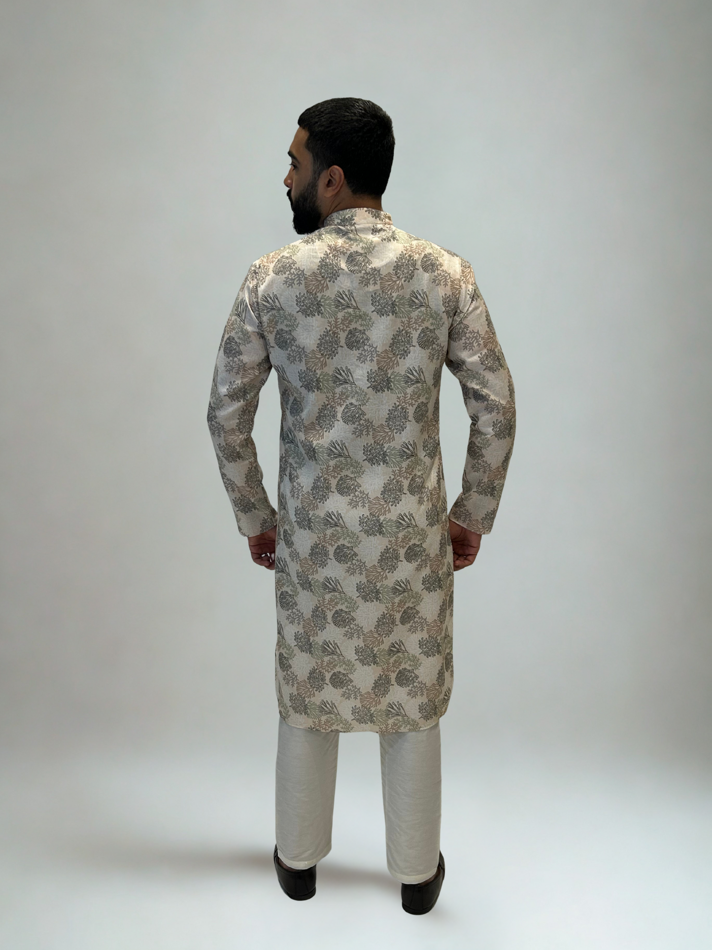 Ivory Pastel Printed Linen Kurta Set