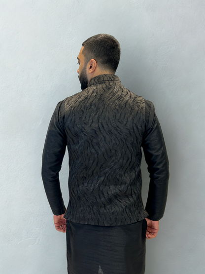 Black Patterned Nehru Jacket