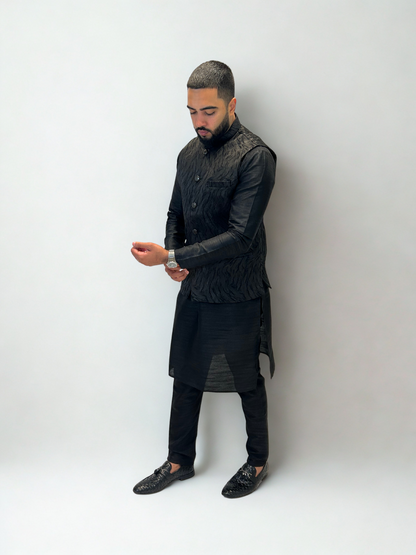 Black Patterned Nehru Jacket