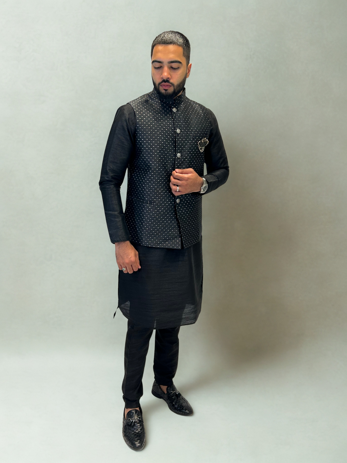 Black Patterned Nehru Jacket