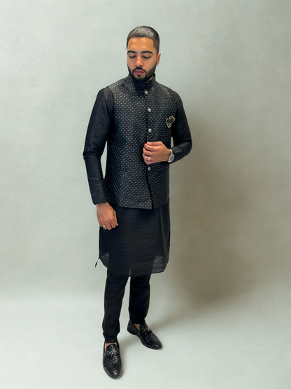 Black Patterned Nehru Jacket