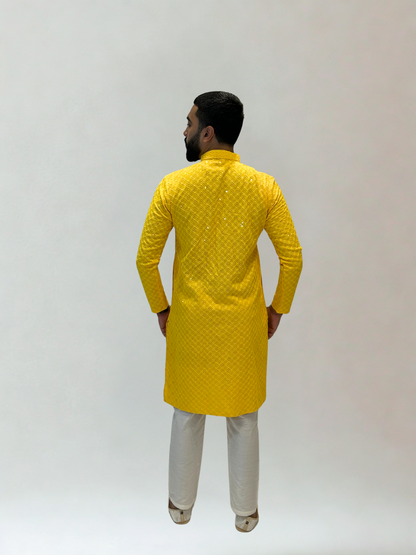 Yellow Thread and Sequin Kurta Pajama Set