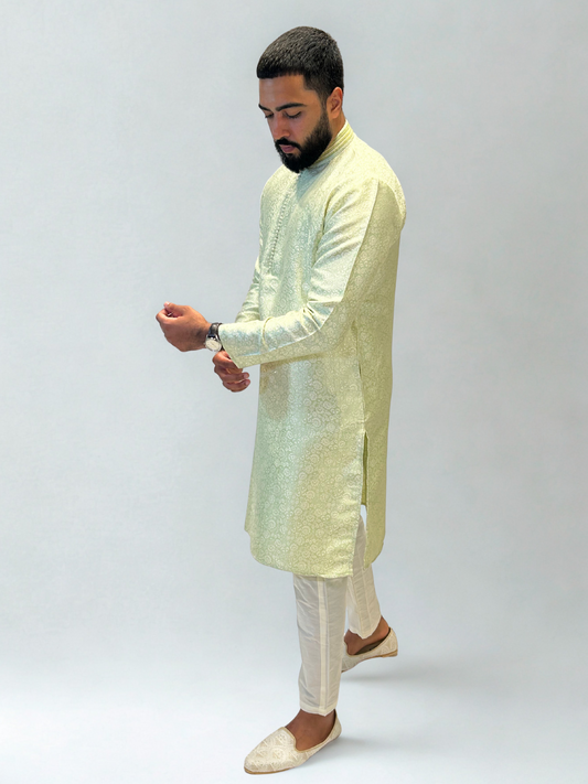 Light Pista Green Self-Patterned Kurta Pajama Set