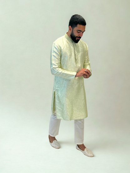 Light Pista Green Self-Patterned Kurta Pajama Set